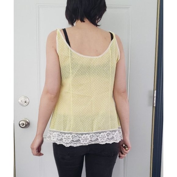 70s Yellow Sheer Lacy‎ Babydoll Top - Picture 3 of 4